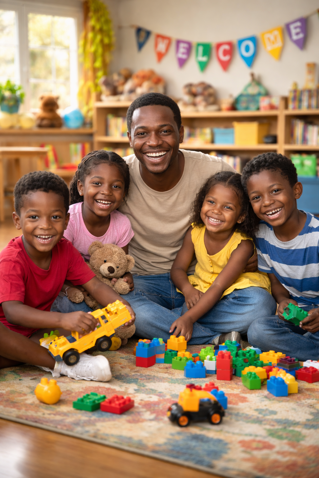 Volunteer with children at Adam's Foundation